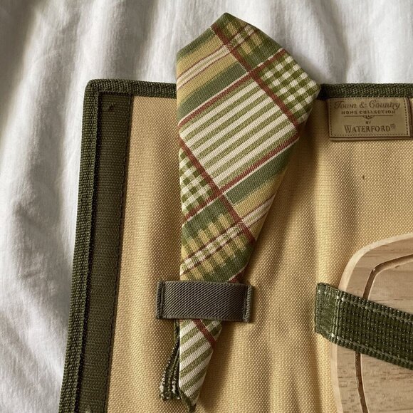 Outdoor Picnic Knife & Board Set By Waterford With Plaid Napkins & Canvas Case - Picture 3 of 9